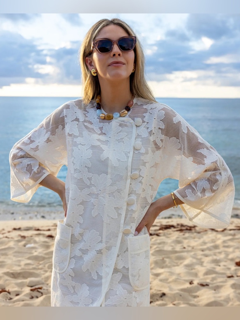 Tuckernuck White Floral Lace Swim Cover-Up Jacket